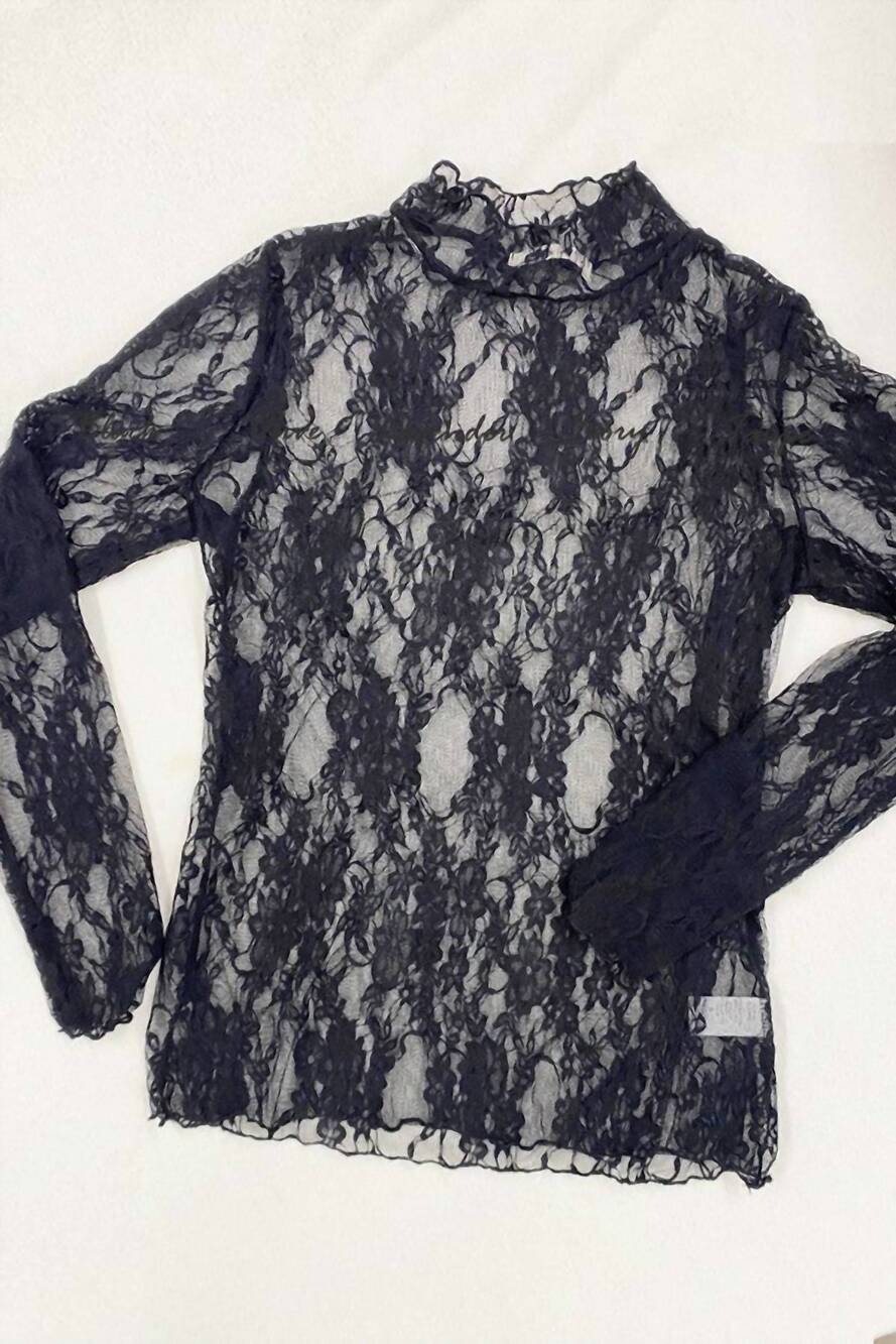 NEW JADE BY JANE women's mesh long sleeve mock neck top in black